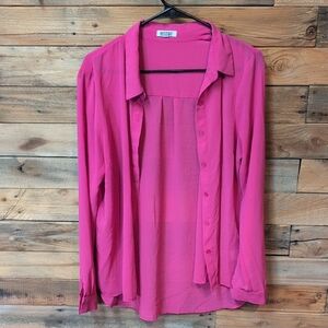 Fuchsia Button Down Shirt for Women Cute Cheap Hot Pink Size L